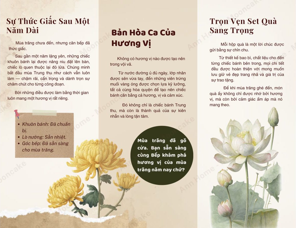 Sự thức giấc sau một năm dài: khuôn bánh đã chuẩn bị, lò nướng sẵn nhiệt, góc bếp sẵn sàng cho mùa trăng. Bản hòa ca hương vị và set quà sang trọng của Ann Home.